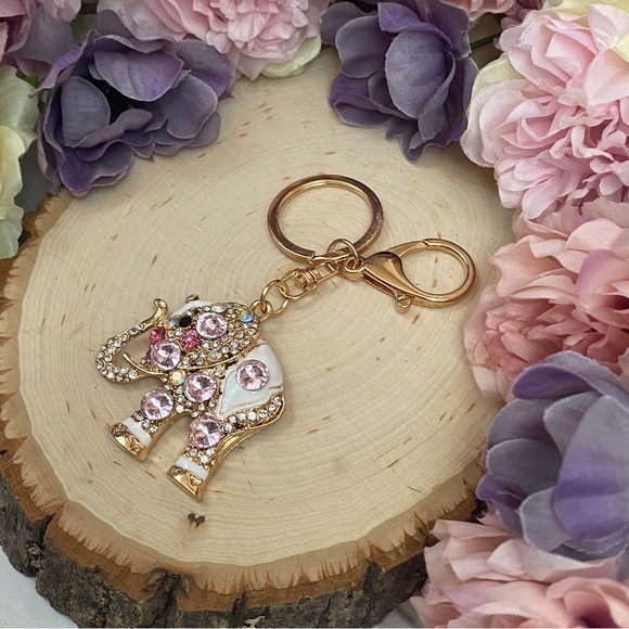 Gorgeous Ornate Pink Crystal Elephant Keychain Charm - Picture 7 of 15
